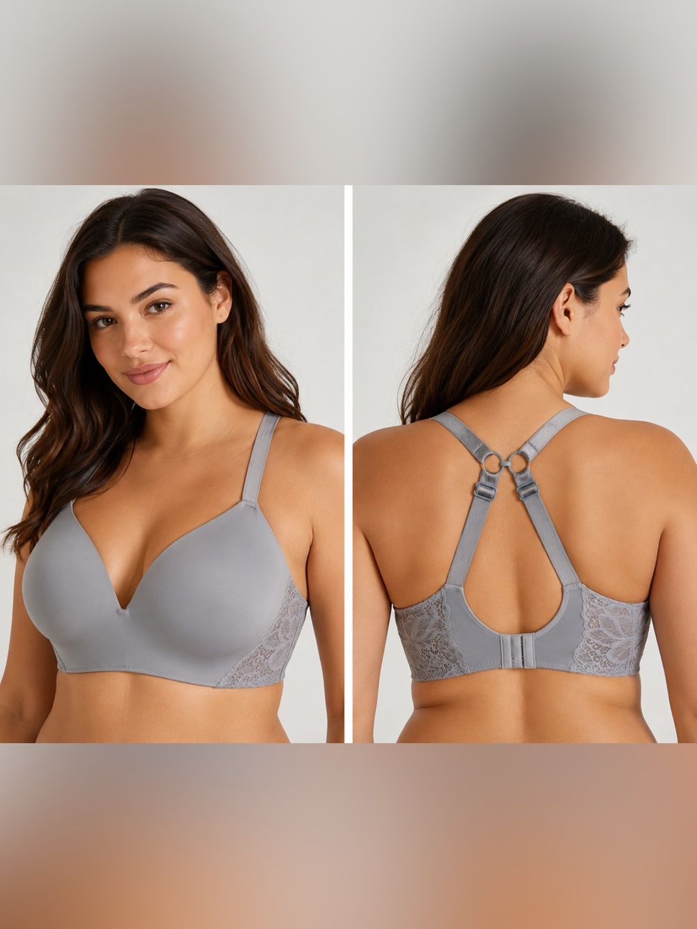 Auden The Bliss Wireless Lace T-Shirt Bra Gray 38DD Comfort Fit